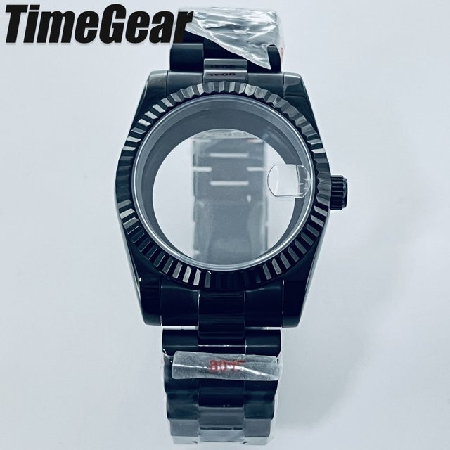 AETEEY Uhrengehäuse, geriffelt, gebogen, schwarz, Präsidentenarmband, Saphirglas, 36mm/40mm - Bild 1