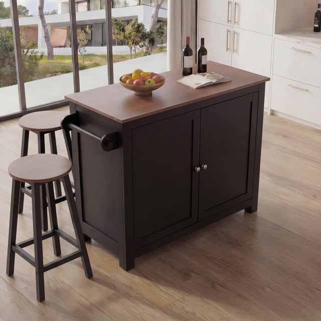 Kücheninsel MCW P61 mit 2 Sitzhockern und Staufächern in Schwarz und Dunkelbraun, B/T/H: 120 x 90 x 45 cm - Bild 3