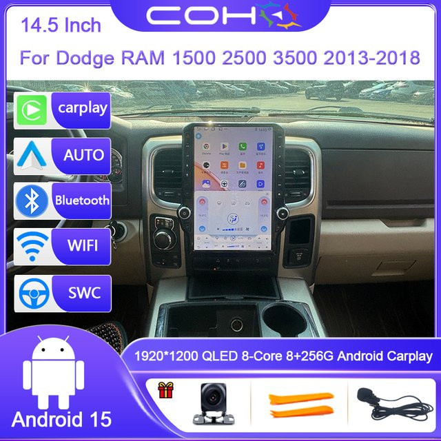 roadonline Android 15 Auto-Multimedia-Player für Dodge RAM 1500 2500 3500 (2013-2018), 14,5 Zoll 8-Kern Stereo-Empfänger mit GPS, 4G und WIFI, Schwarz - Bild 1