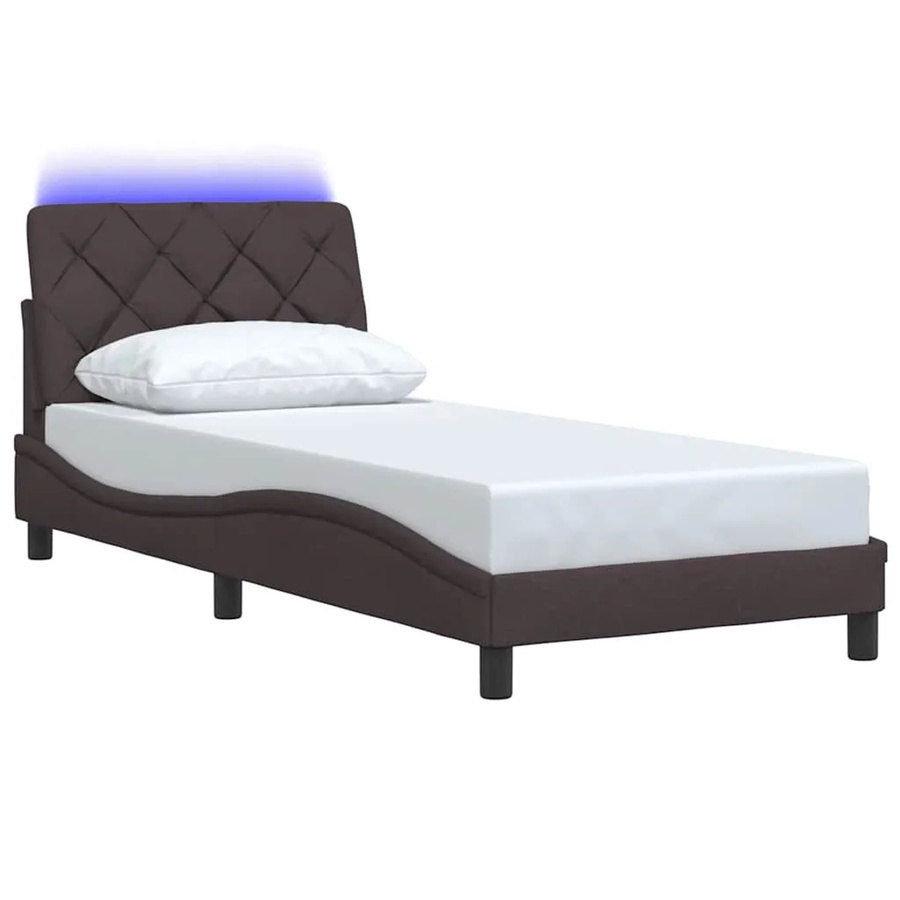 vidaXL Bettgestell mit LED-Unterbettbeleuchtung und USB-Ladeport in Dunkelbraun, Stoff, B/T: 90 x 200 cm - Bild 2
