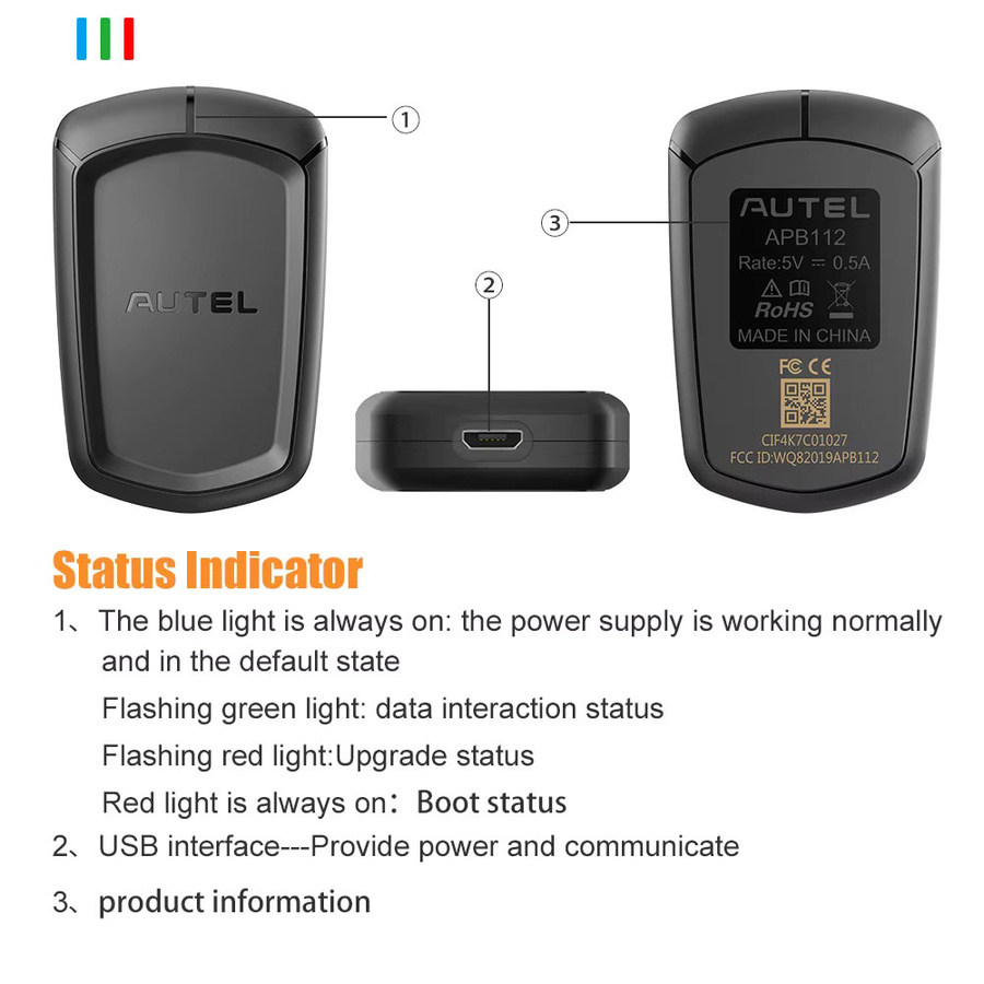 Autel APB112 Smart Key Simulator Haupteinheit und USB-C-Kabel-Set in Schwarz für IM608 und IM508 - Bild 3