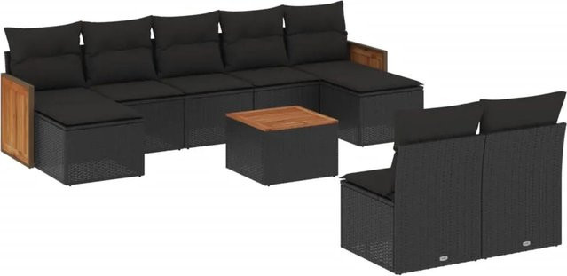 vidaXL 10-teilige Garten-Sofagarnitur aus Poly-Rattan und Akazienholz in Schwarz - Bild 1
