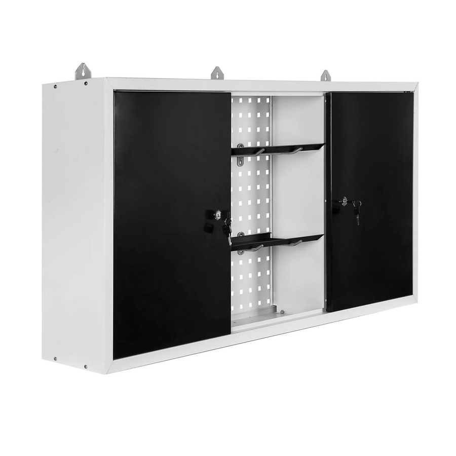 Wiltec Hängeschrank aus Stahl in Grau mit Türen und Schloss, B: 120 cm, H: 60 cm, T: 19 cm - Bild 2