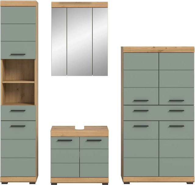 4-teilige Badkombination Xonox Scout Eiche Artisan Nachbildung in Salbei, modern und matt, B/H/T: 186 x 191 x 34 cm - Bild 1