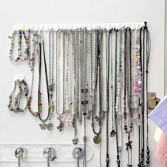 Velishy Schmuck-Organizer Set aus Kunststoff mit selbstklebenden Wandhaken für Ohrringe, Ringe und Halsketten, 9 Teile - Bild 1