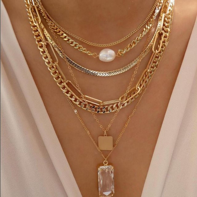 YULIN Halsketten Set, Gold, Kristall, Damen - Bild 1