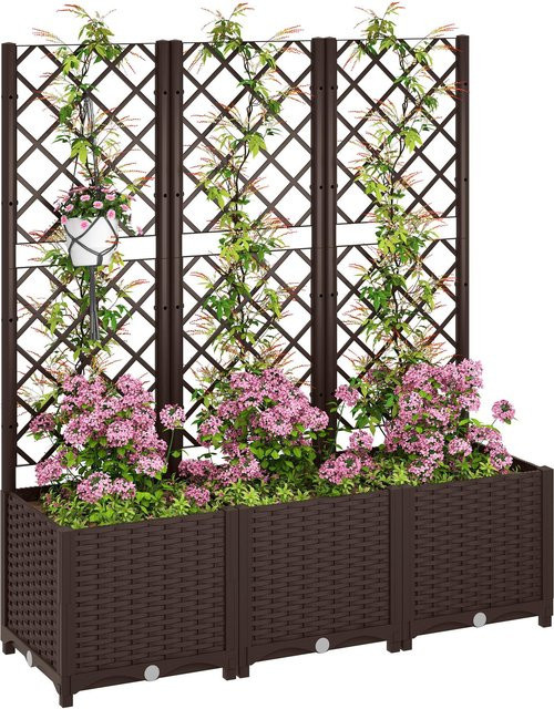 Outsunny Blumenkasten mit Trellis aus Kunststoff in Braun, B/T/H: 120 x 40 x 135 cm - Bild 1
