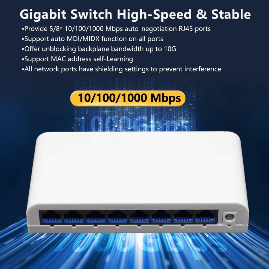 Tellyee Gigabit Ethernet Fast Switch RJ45 Multi-Port-Datenswitch für Büro und Heim-PC - Bild 4
