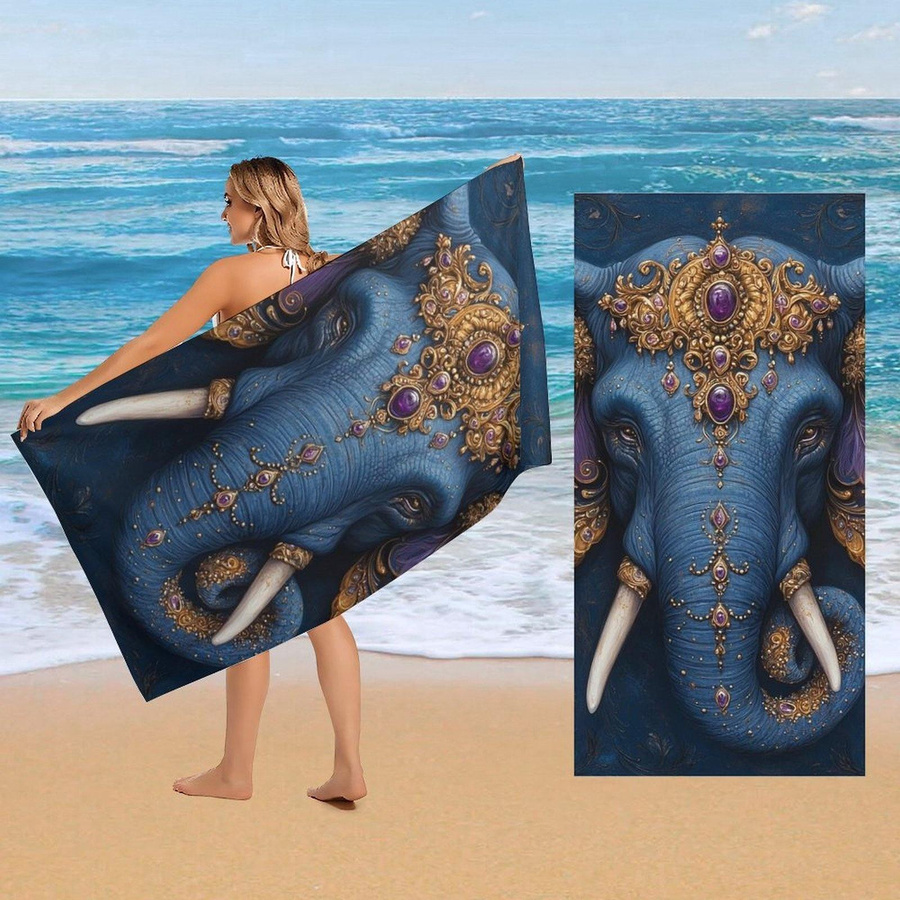 Shanika Chen Strandtuch mit indischem Elefanten-Kunstdesign aus schnelltrocknender Mikrofaser, Breite: 30 cm, Höhe: 60 cm - Bild 3