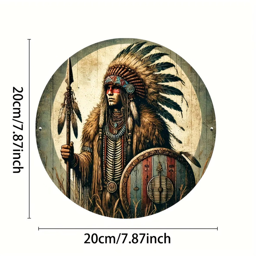 Potdemiel Rundes Metallschild One Piece Native American Man Wanddekoration Multicolour B/H: 20,32 x 20,32 cm - Bild 2