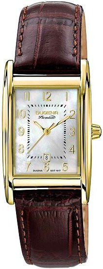 Dugena Damenuhr Quadra Artdeco, Quarz, Edelstahl, Leder, Gold, Weiß - Bild 1