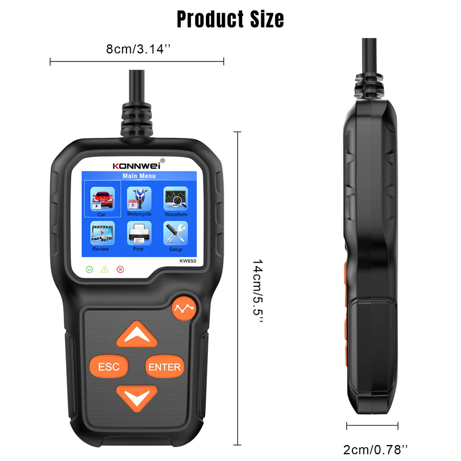 KONNWEI KW650 Batterie Tester und Analysator für Auto und Motorrad, 12V/6V, 2000CCA, Schwarz - Bild 5