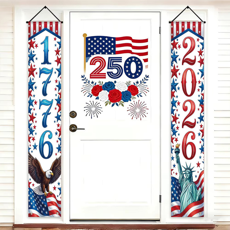 OURFETE Patriotisches Türbanner zum 250. Jahrestag am 4. Juli mit Adler und Freiheitsstatue, Dekovorhang für den Unabhängigkeitstag, Mehrfarbig, Breite: 30 cm, Höhe: 180 cm - Bild 5