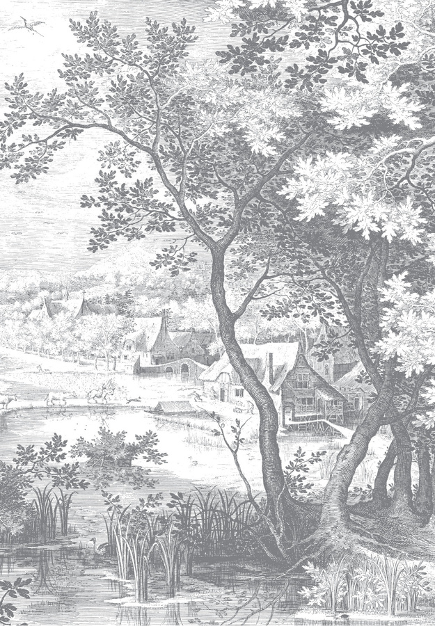 KEK Amsterdam Mural Engraved Landscapes 7 Wandbild in Schwarz Weiß Grau Breite: 194,8 cm - Bild 1