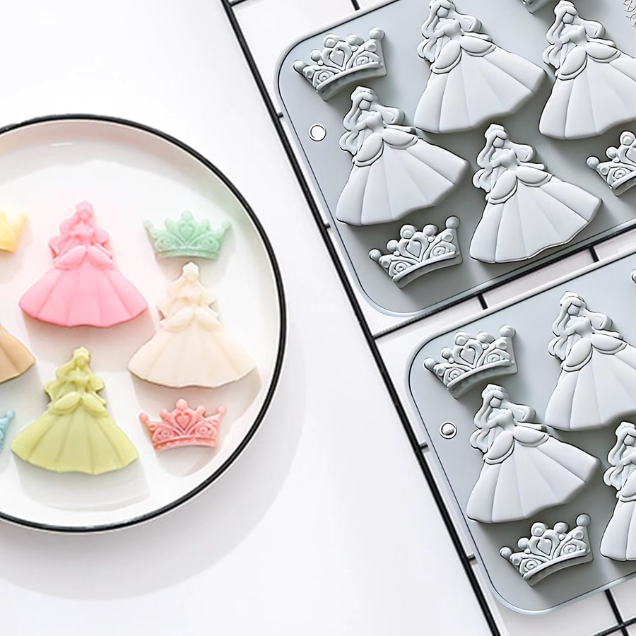VERIDIAN 3D-Silikon-Backform für Fondant und Schokolade im Prinzessinnen-Stil mit Krone und Rock, Blau - Bild 3