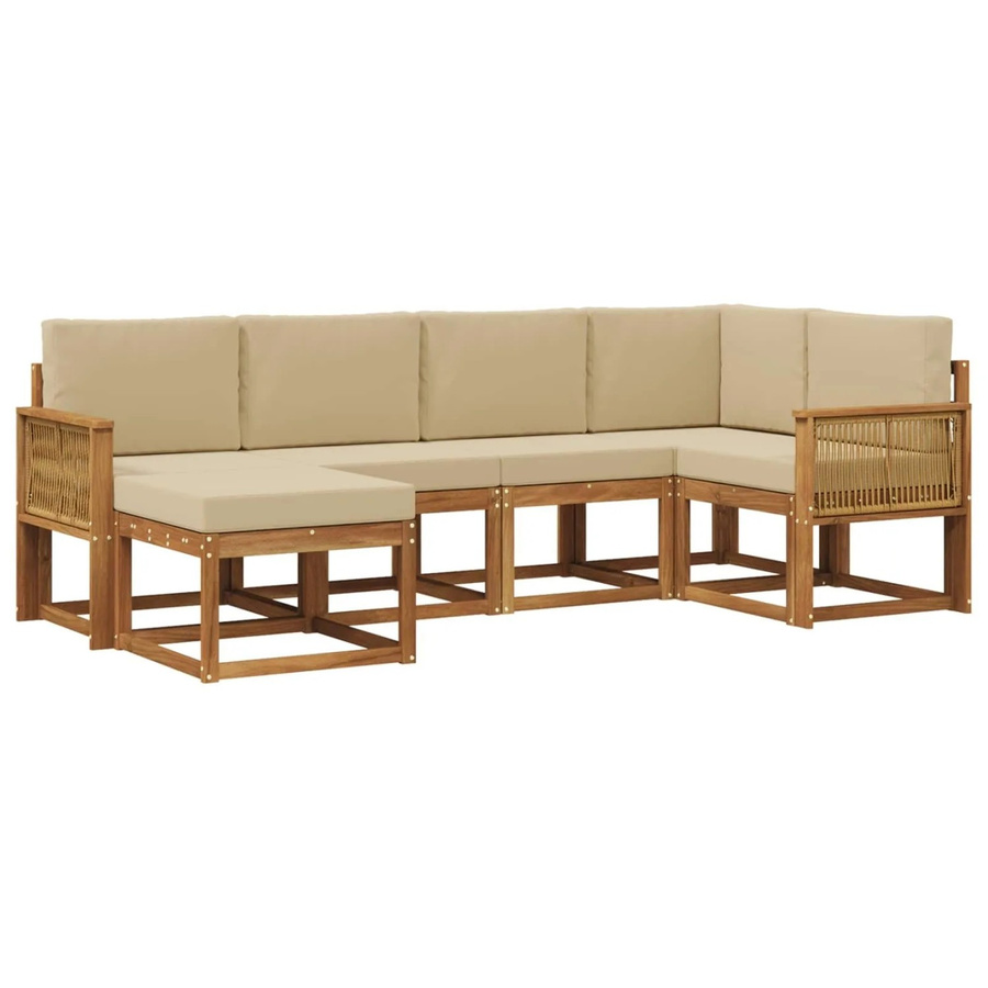 vidaXL Outdoor-Sofagarnitur in L-Form aus Akazienholz mit 6 Kissen, Farbe Natur-Beige - Bild 2