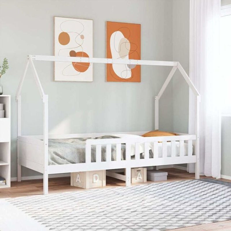 Vidaxl Kinderhausbett aus Massivholz Kiefer in Weiß im Landhaus- und Skandinavischen Stil, B/T/H: 90 x 200 cm - Bild 1