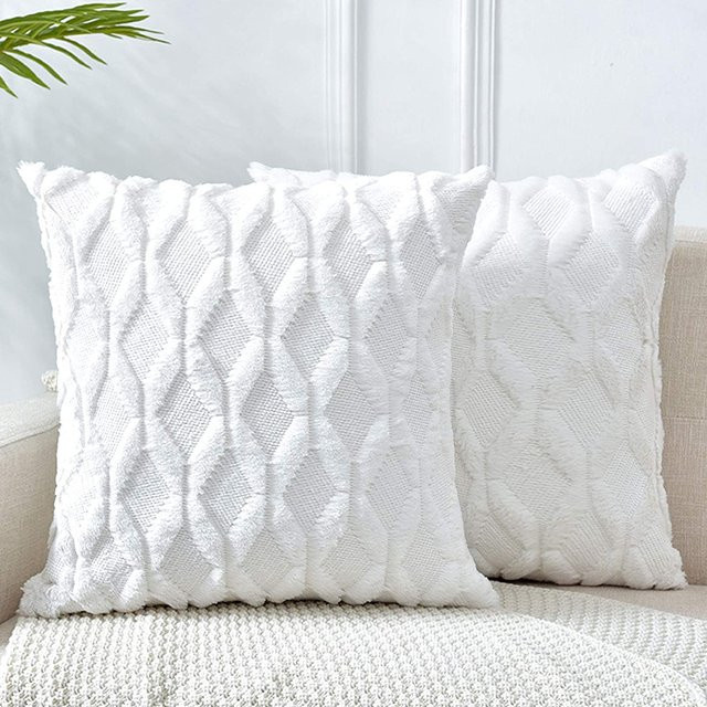 CANIRICA Plüsch Kissenbezug für Sofa und Wohnzimmer in Weiß, Breite: 40 cm, Höhe: 40 cm - Bild 1
