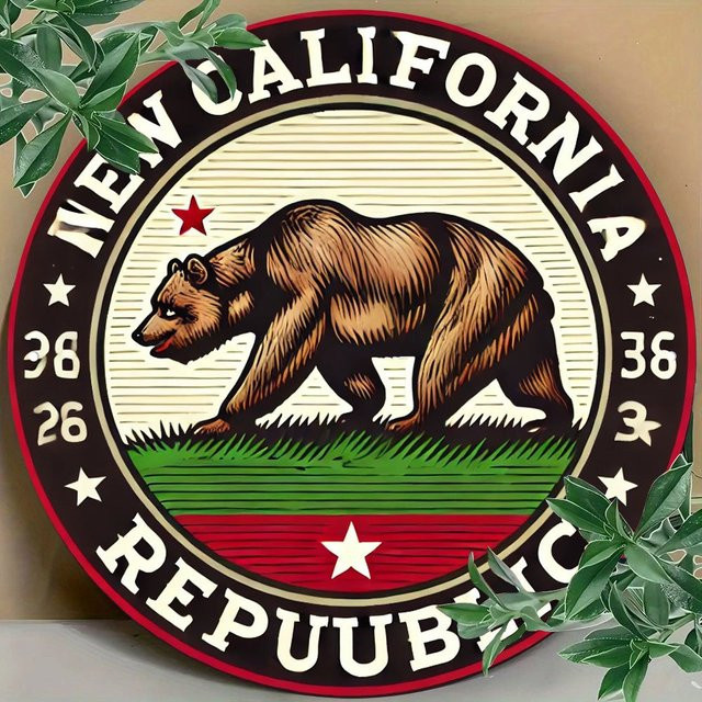 Potdemiel Rundes Metallschild New California Republic Bärenemblem Vintage Wandkunst aus Aluminium, Durchmesser: 20,3 cm, Mehrfarbig - Bild 1