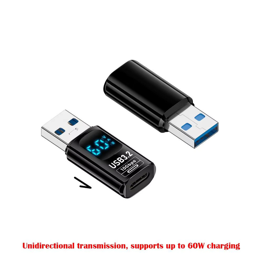 Digitaler USB-C auf USB 3.2 Adapter mit LED-Display zur Messung von Leistung und Datenübertragung bis 10 Gbit/s, 36-60 W, transparent - Bild 7