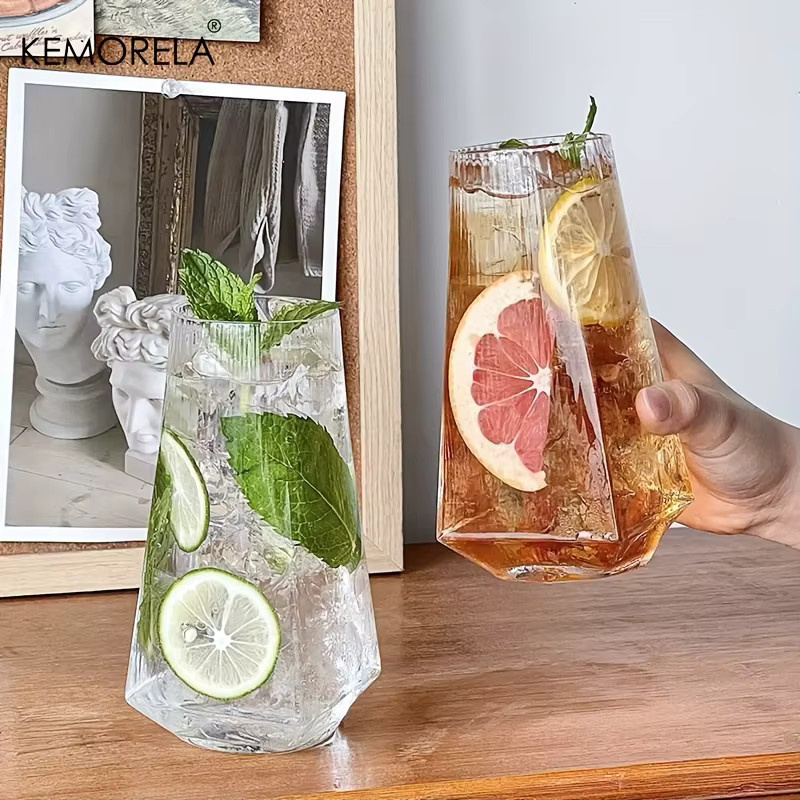KEMORELA Highball-Glas mit geometrischem Design, transparentes Trinkglas für Cocktails, Wasser oder Saft, 500 ml - Bild 2