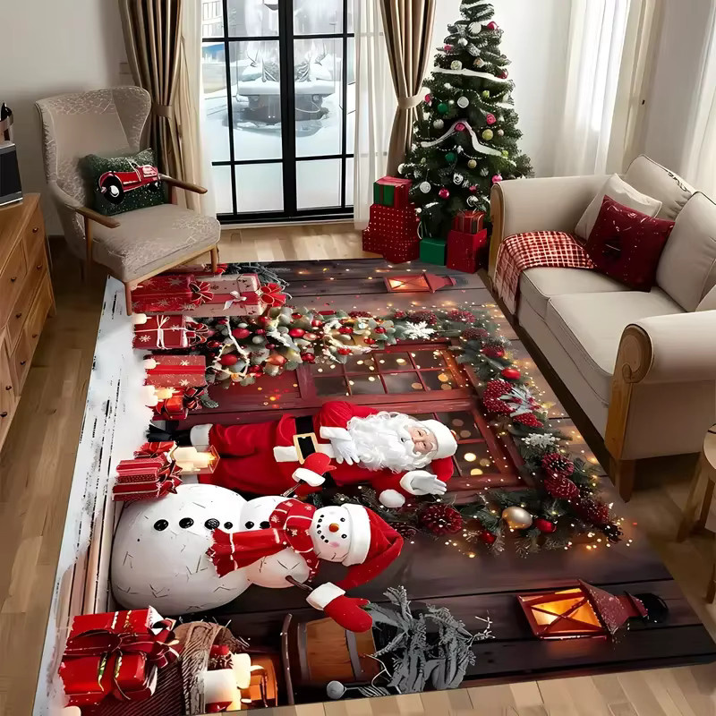 VIKAMA Weihnachts-Bodenmatte mit Weihnachtsmann und Schneemann Motiv, Mehrfarbig, Rechteckig - Bild 2