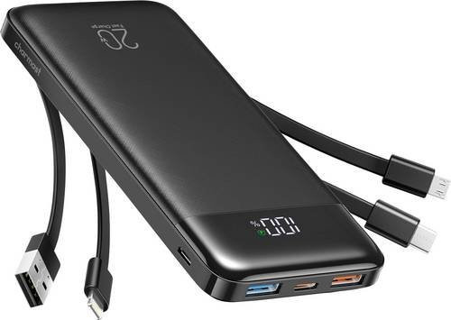 Charmast Powerbank W2065 Ultraslim mit 20000mAh Kapazität in Schwarz, Universal kompatibel mit USB-C, USB-A, Lightning und Micro-USB - Bild 1