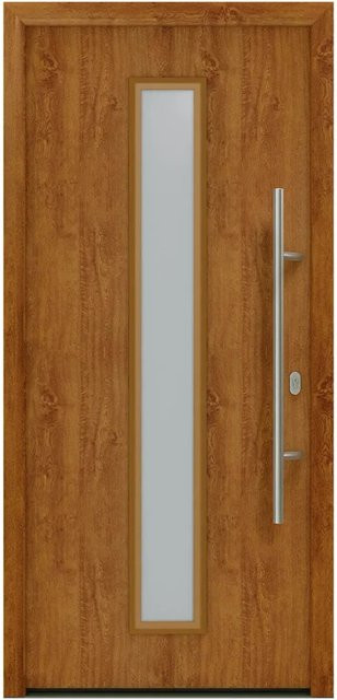 EcoStar Haustür Isopro IP 020S in Golden Oak, Farbe: Braun, mit Glaseinsatz, B/H: 110 x 210 cm, DIN Rechtsausführung - Bild 1