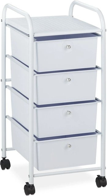 Relaxdays Badrollwagen aus Kunststoff und Eisen in Weiß mit 4 Schubladen, H: 74 cm, B: 33 cm, T: 39 cm - Bild 1
