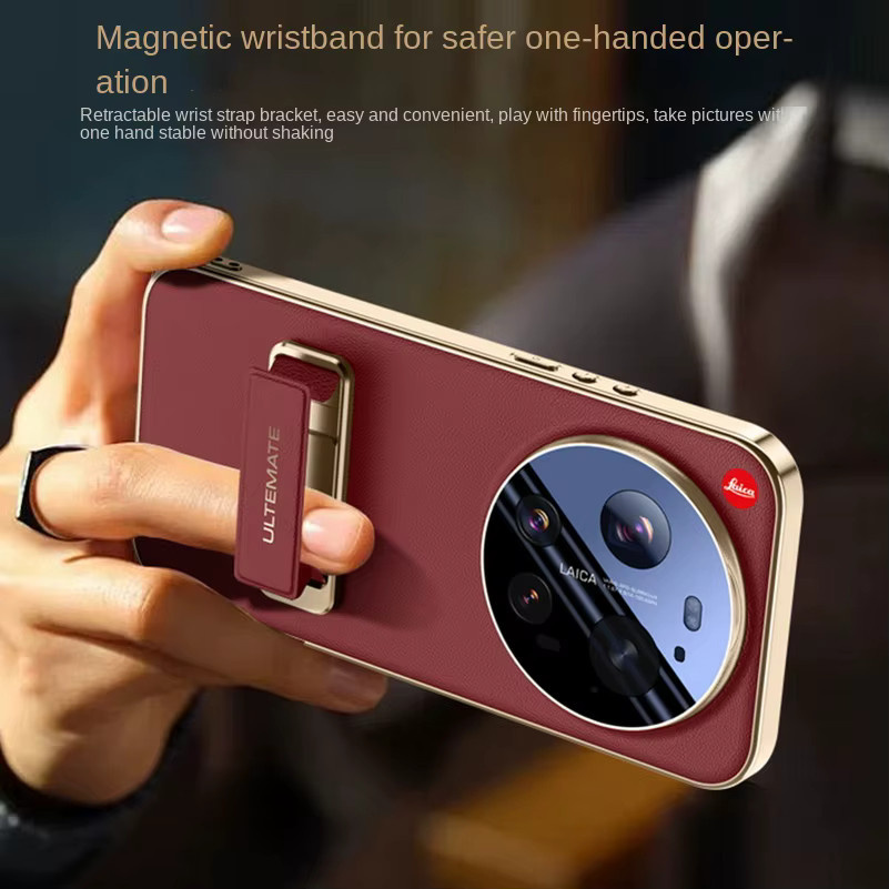 Xiaomi 17 Ultra Schutzhülle mit Lederarmband und Metallständer in Weiß - Bild 4
