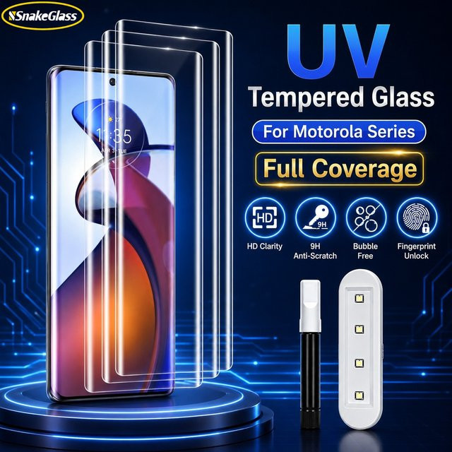 UV gebogenes Schutzglas für Motorola Edge 70 Fusion, Edge 50 Ultra, Edge 40 Pro und weitere Modelle, transparent - Bild 1