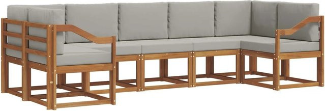 vidaXL Outdoor-Sofagarnitur 7-teilig aus Akazienholz mit Kissen in Grau und Natur - Bild 1