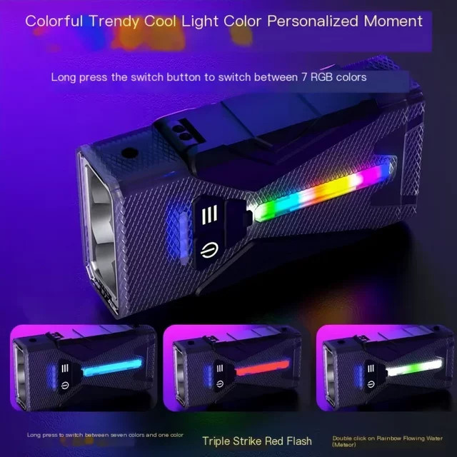 JIASHUAIXIN Wiederaufladbare Mini LED Schlüsselanhänger Taschenlampe in Schwarz mit RGB-Funktion für den Außenbereich - Bild 1