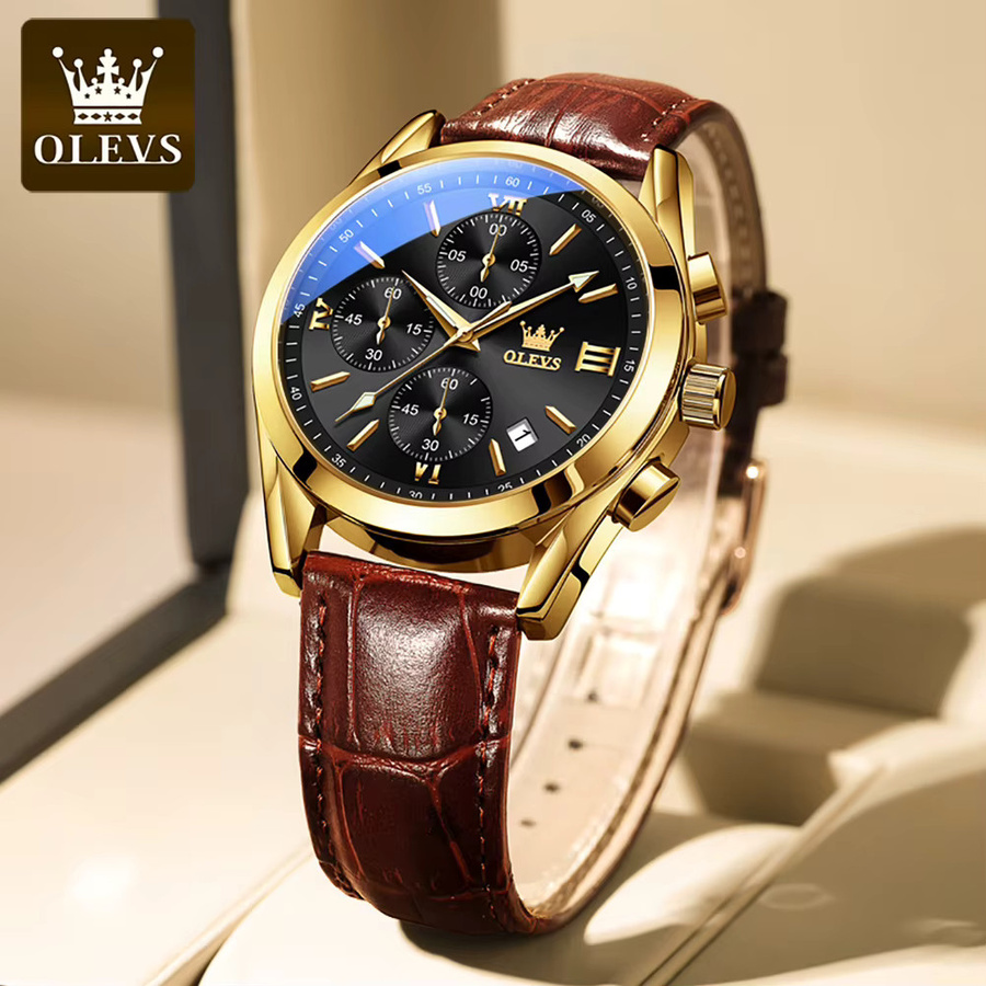 OLEVS Chronograph, Quarz, Lederarmband, Schwarz, Herren - Bild 2