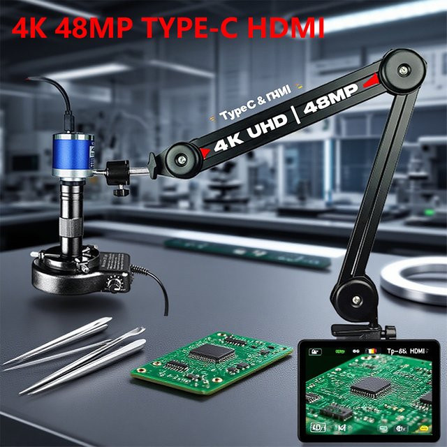 Nice-power 4K 48MP HDMI USB Mikroskop mit 360 Grad verstellbarem Arm und 10X-200X Vergrößerung für Elektronikreparatur, Löten und Leiterplatteninspektion - Bild 1