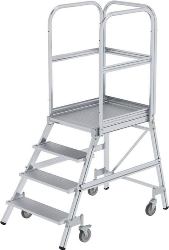 MUNK Günzburger Steigtechnik Podestleiter aus Aluminium mit 4 Stufen, Farbe Silber, Arbeitshöhe: 3 m, Plattform B: 60 cm, T: 80 cm - Bild 2