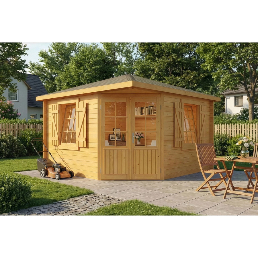 Alpholz Gartenhaus Monica Royal Spitzdach aus Pinie in Braun, B/T: 375 x 375 cm - Bild 2