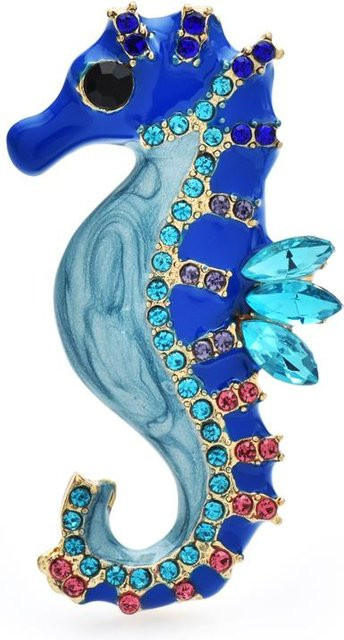 YIRAN Jewelry Brosche Seepferdchen, Emaille, blau, Strass, Unisex - Bild 1