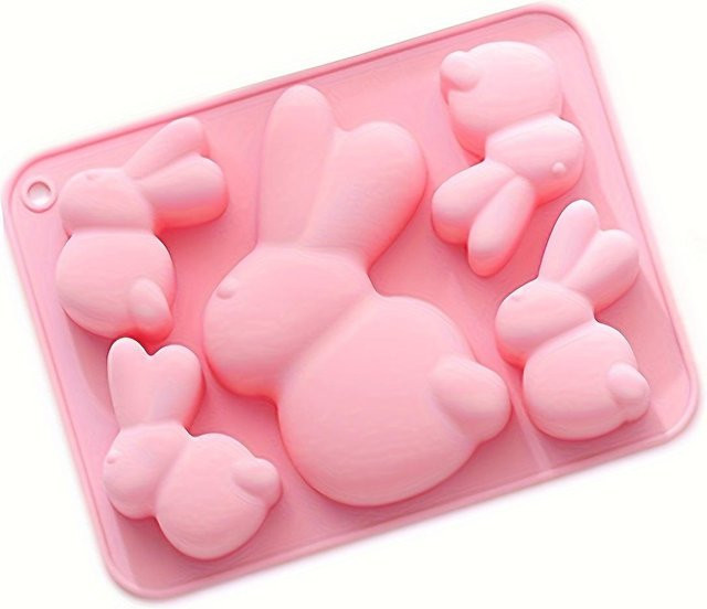 Silikonform mit 5 Mulden in Form von Osterhasen von SZ-Damai, Farbe Rosa, ideal für Kuchen, Schokolade, Gelee oder Eiswürfel - Bild 1
