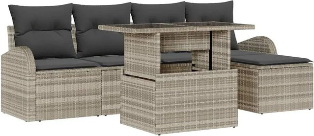 vidaXL Garten-Sofa-Set aus Poly Rattan in Hellgrau mit 6 Teilen und Kissen - Bild 1