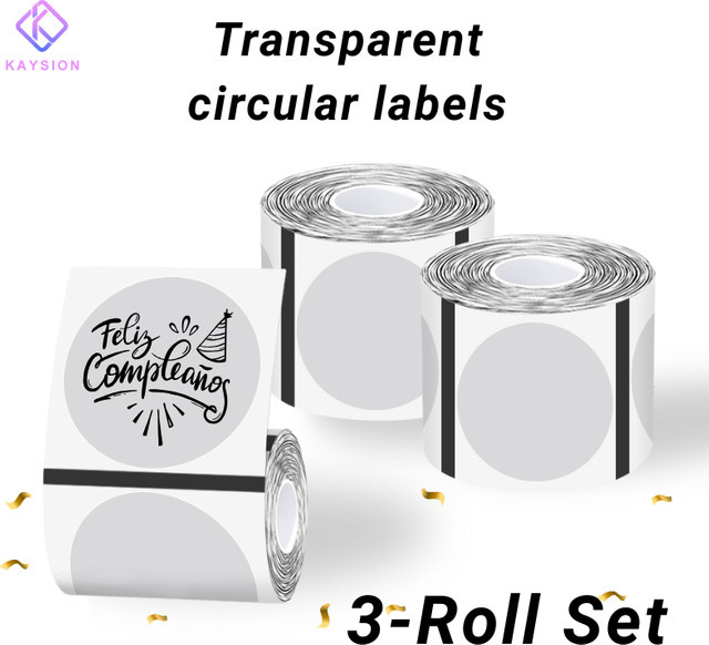 KAYSION Thermoetiketten rund und transparent, 3 Rollen, passend für Phomemo M110 M220 P1 SK20 Thermodrucker - Bild 1