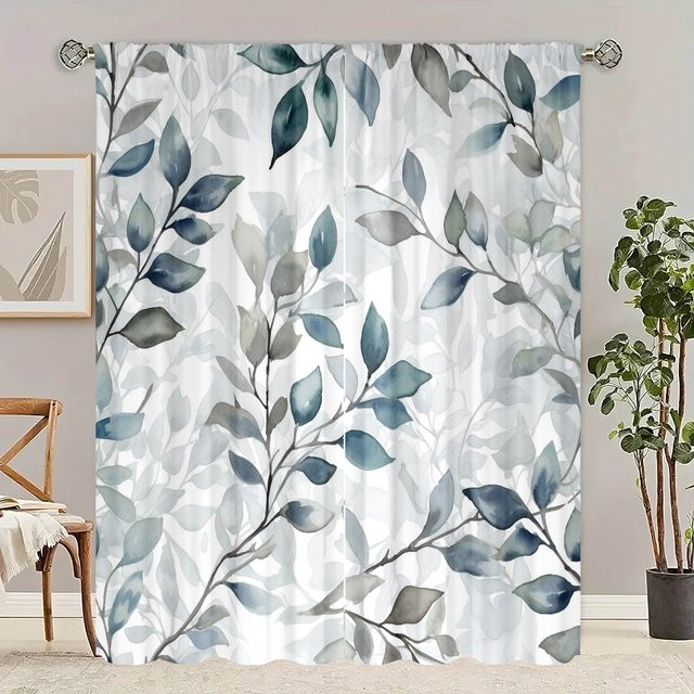 Yiran Furniture Vorhangset mit Blumenmuster in Multicolour, 2 Stück semi-transparent aus Polyester - Bild 1
