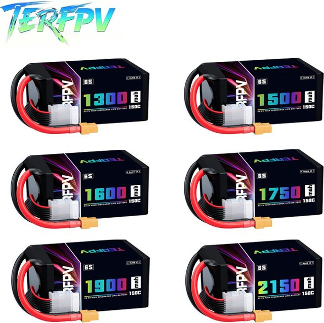 TERFPV 6S 22,2 V Lipo-Akku mit XT60-Stecker für FPV-Drohnen in Schwarz, 1300 mAh - Bild 1