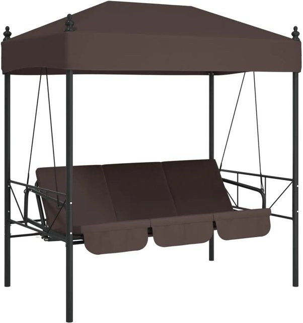 vidaXL Hollywoodschaukel mit Dach und Kissen in Braun aus Stahl, wandelbar zum Bett mit Sonnendach und Armlehnen, B/T/H: 250 x 117,5 x 213 cm - Bild 1