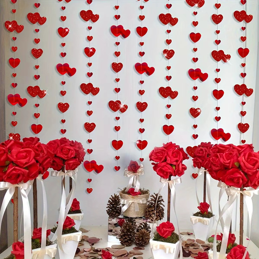 4M Glitzernde Herz-Banner-Girlande in Rot für Hochzeiten, Jahrestage und Verlobungen - Bild 5
