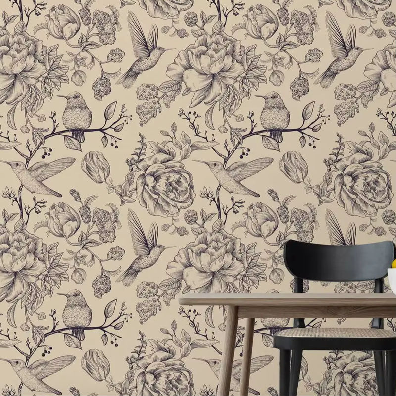 Pixel&Wall Tapete Kolibris und Blumen im Retro-Stil, abnehmbare Vlies Tapete, Multicolor - Bild 5