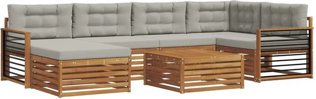 vidaXL Outdoor-Sofagarnitur aus Akazienholz in L-Form mit 19-teiligem Set, Kissen in Hellgrau und Natur - Bild 1