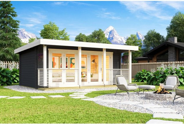 Lasita Blockbohlenhaus Liverpool Gartenhaus mit Flachdach in Grau, B/H/T: 610 x 236 x 460 cm - Bild 1