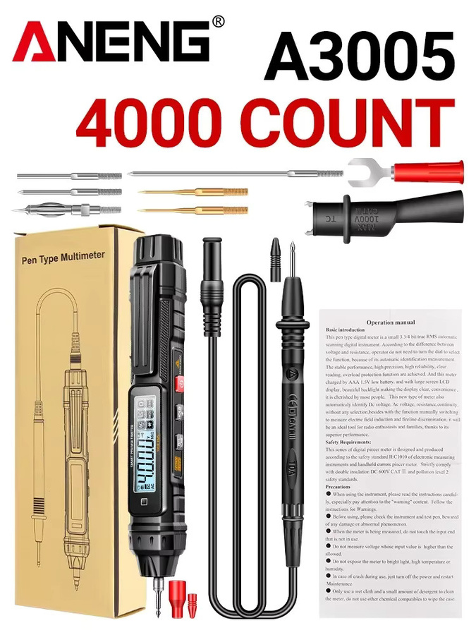 ANENG A3005 Stiftmultimeter mit NCV-Neutralleiter-Erkennung für AC/DC-Spannung und Widerstandsmessung - Bild 6