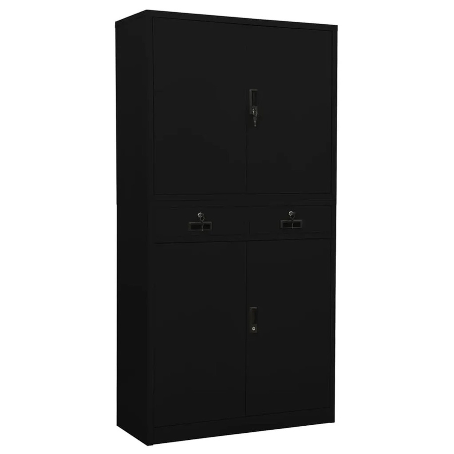 vidaXL Büroschrank aus Stahl in Schwarz, modern mit verstellbaren Regalböden und Schloss, B/T/H: 90 x 40 x 180 cm - Bild 2